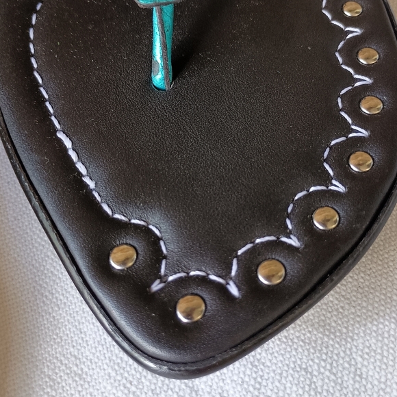 Donald Pliner Women's Leather Dark Brown and Turquoise Sandals_10 - Picture 3 of 6